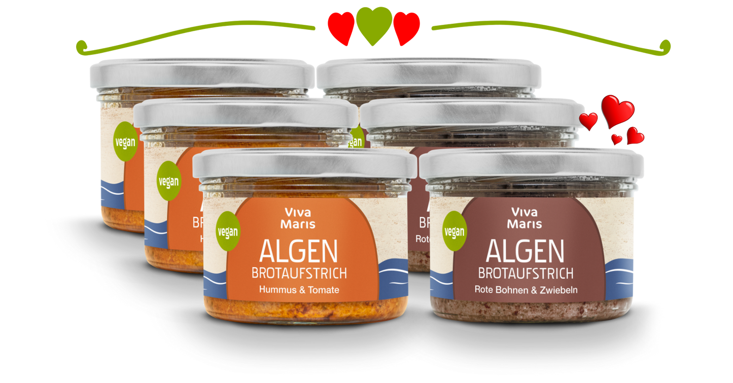 GENIESSER SET - Viva Maris ALGEN Brotaufstrich Hummus & Tomate 3x180g + Rote Bohne & Zwiebel 3x 180g - Spare 10% - Viva Maris Onlineshop