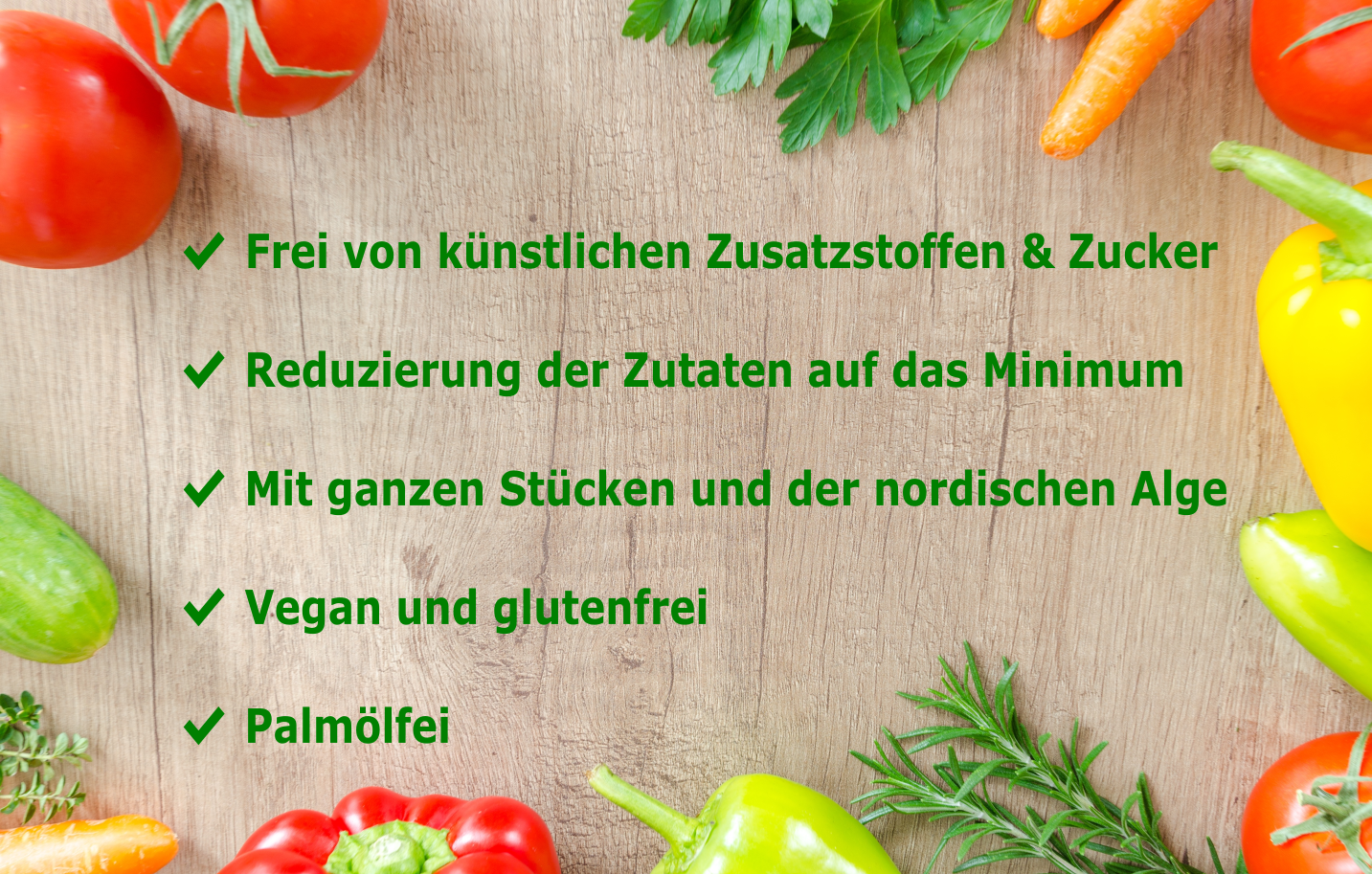 Schild Frei von künstlichen Zusatzstoffen & Zucker, mit Ganzen Stücken, Vegan & Glutenfrei, Palmölfrei