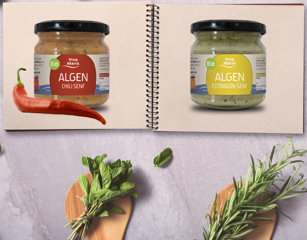 Bio Algen Chili Senf und Estragon Senf im Glas