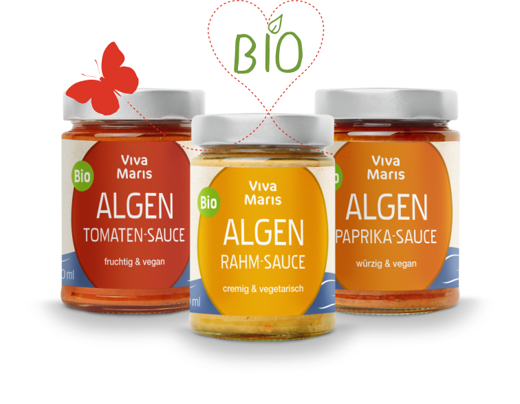 Pasta-Set 3x Bio Algen Pasta + Bio Algen Saucen 1x Paprika, 1x Tomate, 1x Rahm im Glas