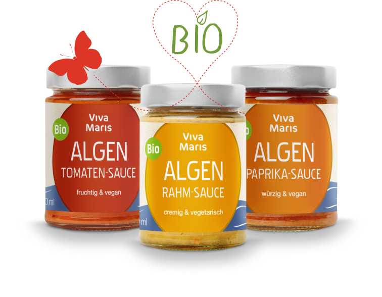 Probier-Set Bio Algen Saucen 1x Paprika, 1x Tomate, 1x Rahm á 300ml - Spare 27%