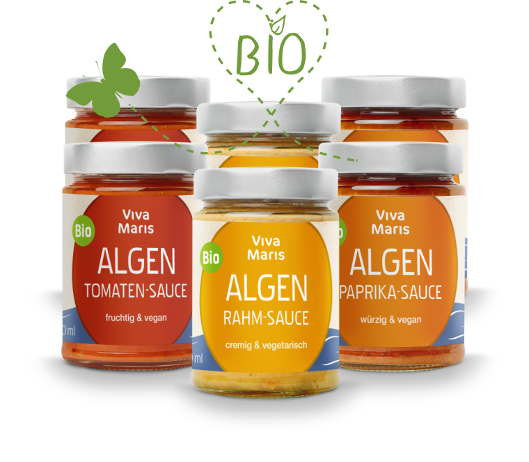 SUPER SET Bio Algen Saucen 2x Paprika, 2x Tomate, 2x Rahm im Glas á 300ml - Spare 27% - Viva Maris Onlineshop