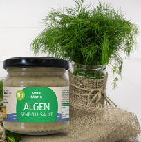 Bio Algen Senf Dill Sauce vor einem Bund Dill