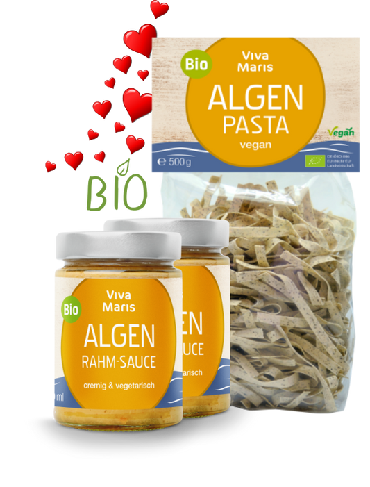 Vorteils-Set 2x die cremige Bio Algen Rahm Sauce á 300ml + 1x Bio Algen Pasta 500g - Spare 20%