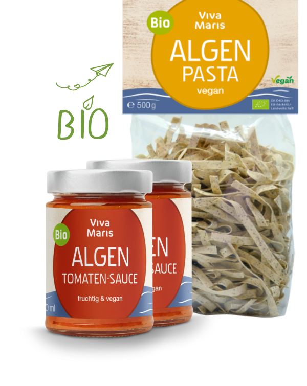 Vorteils-Set 2x die fruchtige Bio Algen Tomaten Sauce á 300ml + 1x Bio Algen Pasta 500g - Spare 33%