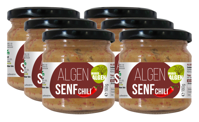 Viva Maris ALGEN Bio Senf Chili im Glas, würzig-scharf, 6x 180g - Viva Maris Onlineshop