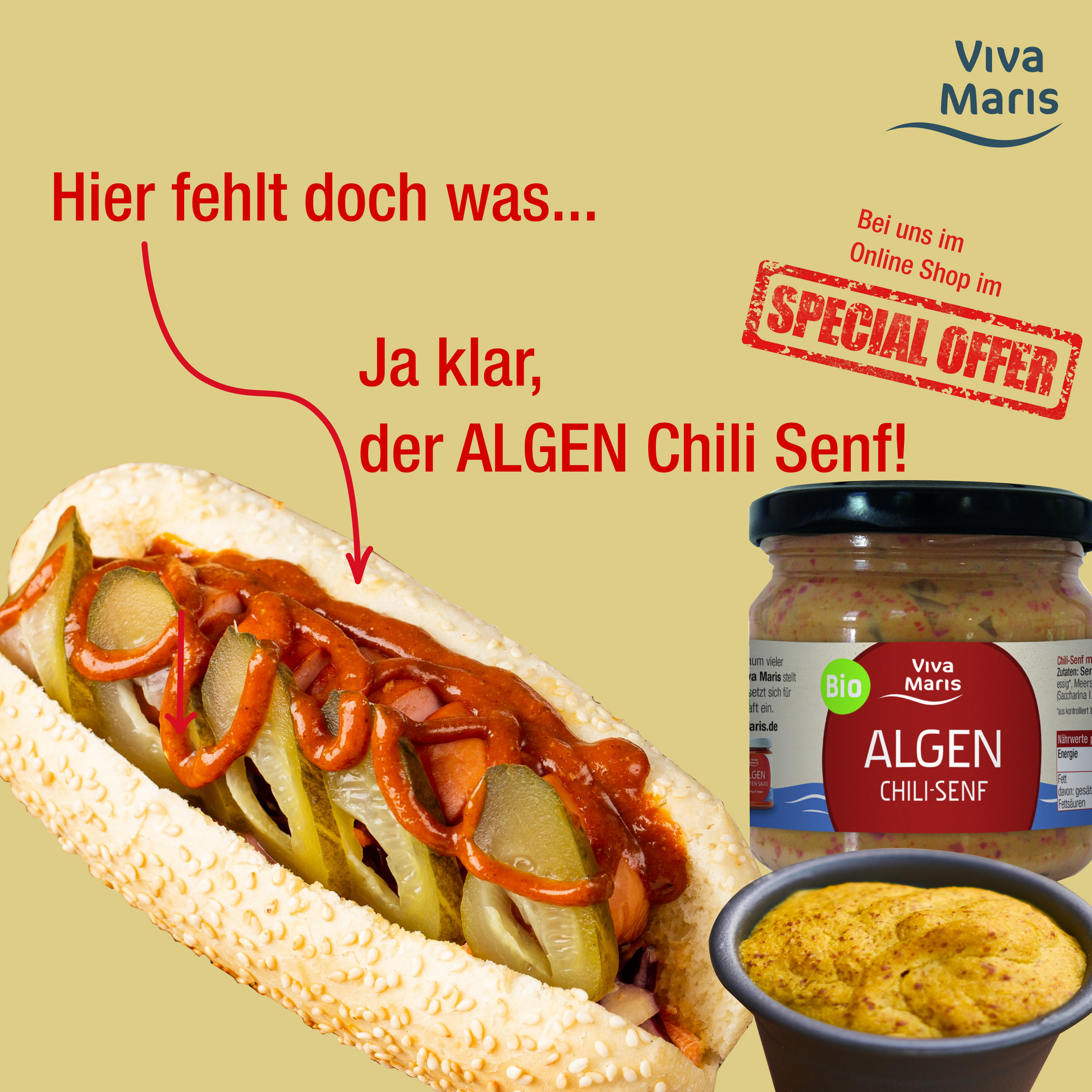 Viva Maris ALGEN Bio Senf Chili, würzig-scharf, 180g - Viva Maris Onlineshop