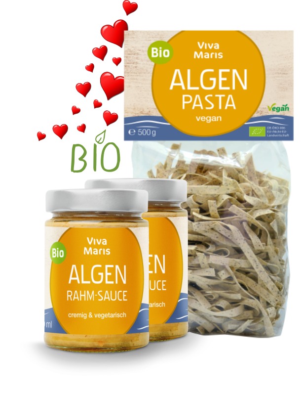 Vorteils-Set 2x die cremige Bio Algen Rahm Sauce á 300ml + 1x Bio Algen Pasta 500g