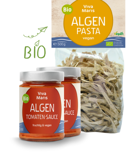 Vorteils-Set 2x die fruchtige Bio Algen Tomate Sauce á 300ml + 1x Bio Algen Pasta 500g - Spare 16%