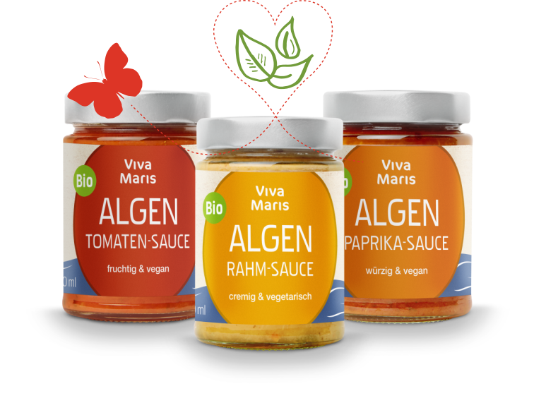 Probier-Set Bio Algen Saucen 1x Paprika, 1x Tomate, 1x Rahm á 300ml - Spare 27% - Viva Maris Onlineshop