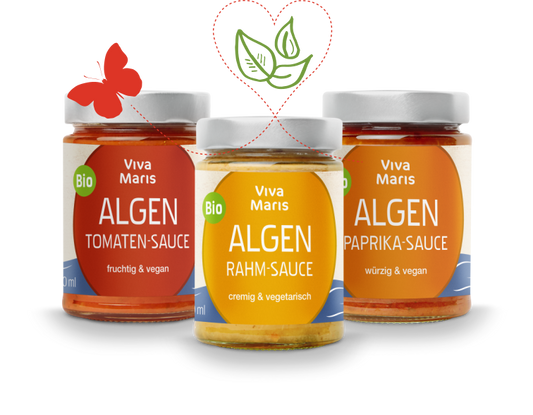 Probier-Set Bio Algen Saucen 1x Paprika, 1x Tomate, 1x Rahm á 300ml - Spare 27% - Viva Maris Onlineshop