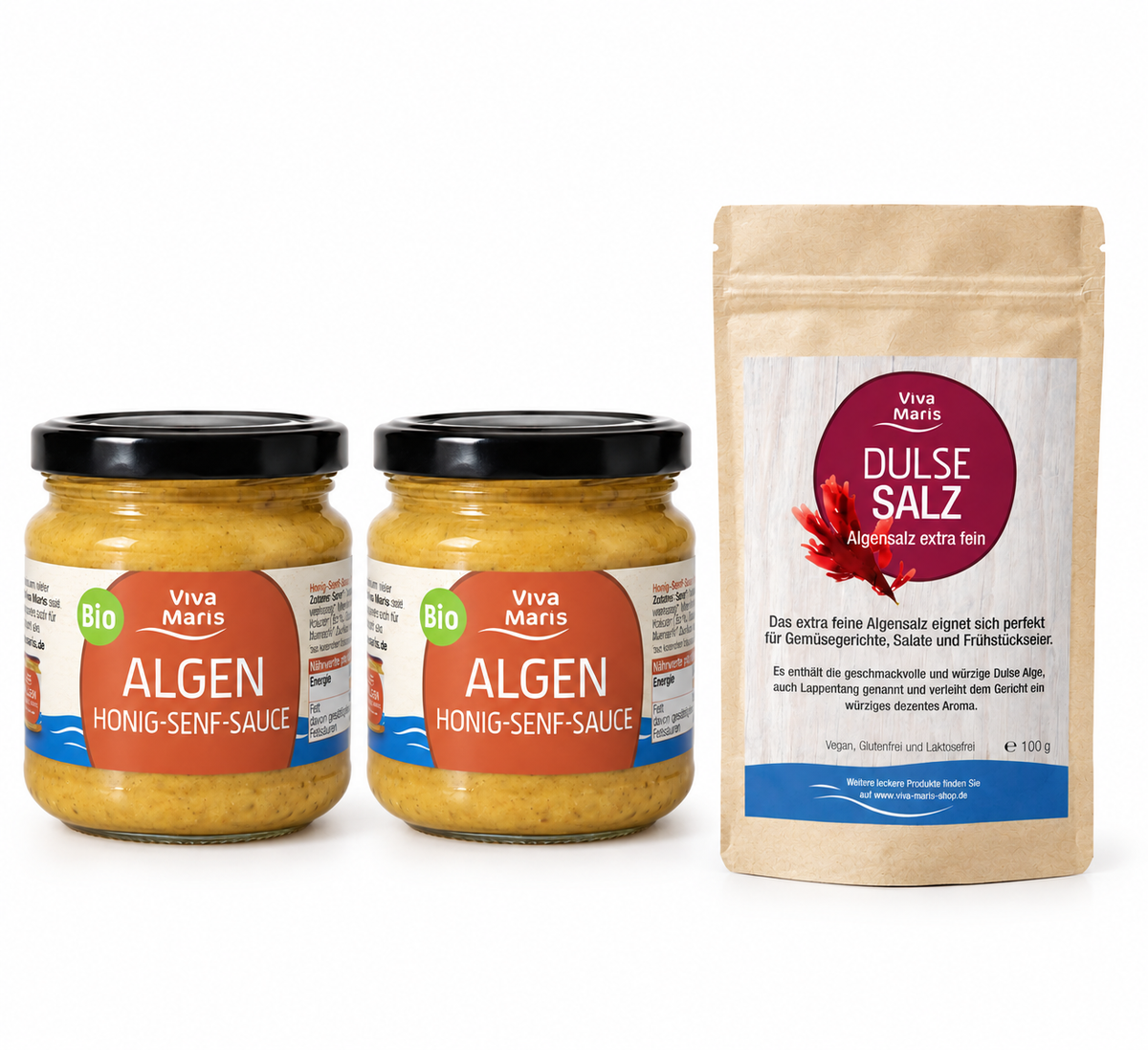 💚NEU 💚- NATURAL Salat Set Algen Honig Senf-Saucen  & Algen-Salz - 🌟Spare 11%🌟 - Viva Maris Onlineshop